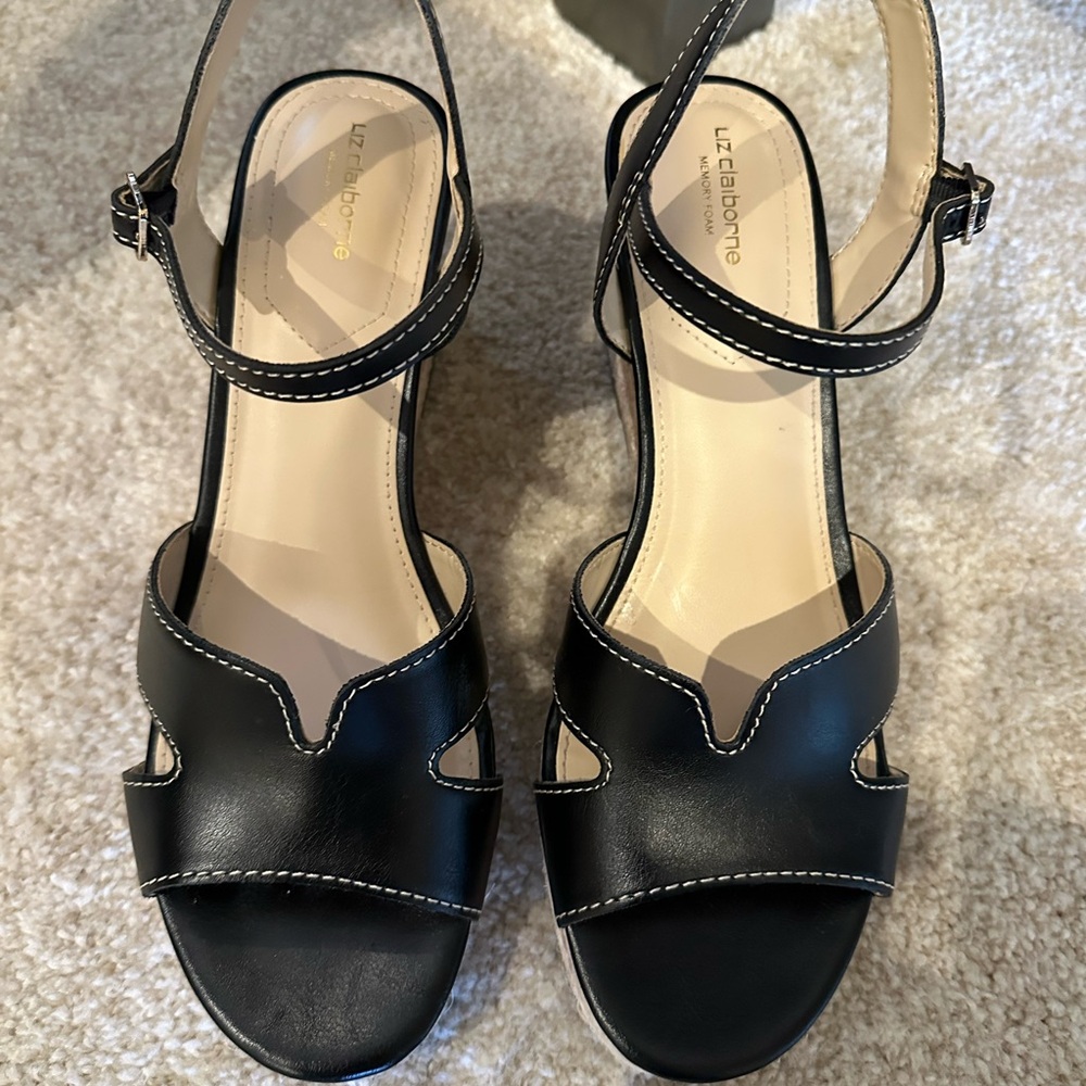 Liz Claiborne Black Wedge Sandals